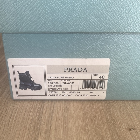 NWB: Men’s Prada smooth leather and recycled nylon combat boots. Sz 40 - Picture 14 of 14